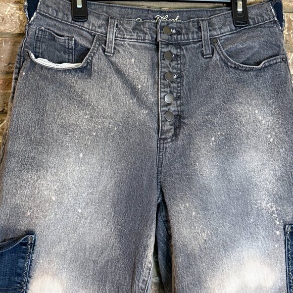 Upcycled Denim Patchwork Shorts High Waisted Wide Leg Size 12 - Picture 4 of 12